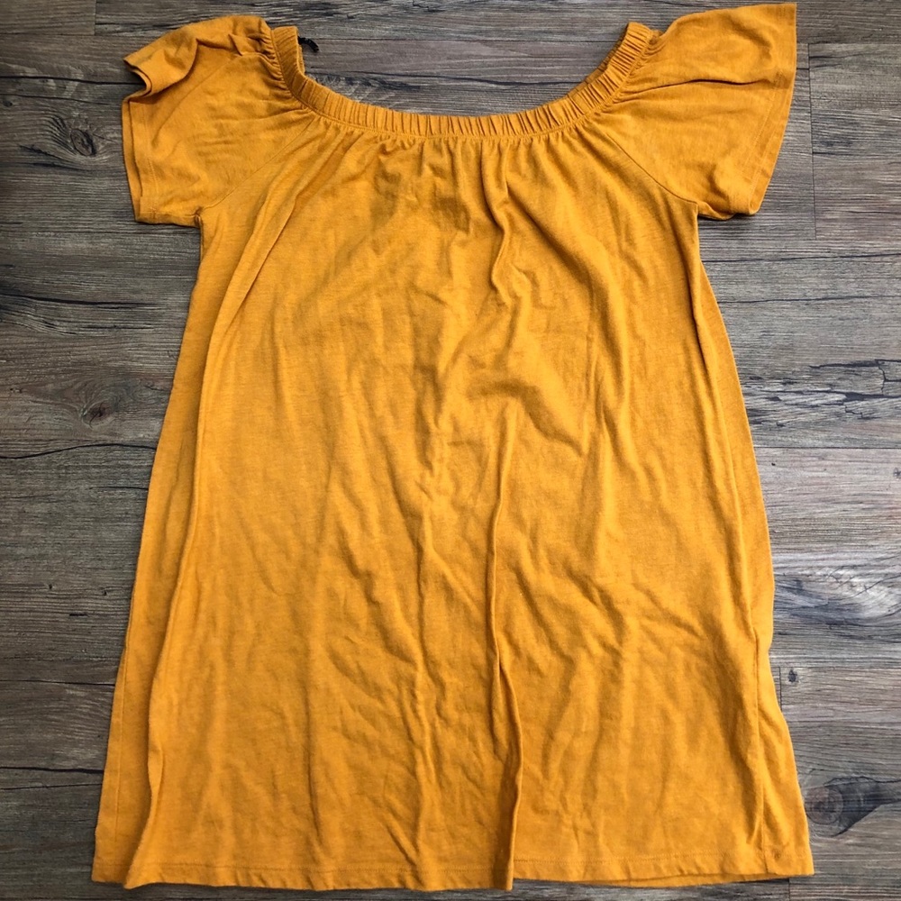 Off the shoulder mustard tee shirt dress